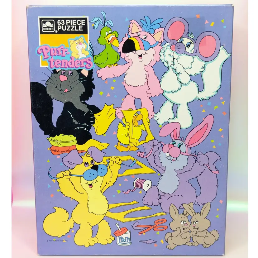 Purr-tenders Puzzle Sealed Unopened Complete Golden 63 jigsaw piece puzzle 1987 Rare Cat Cartoon Vintage Retro 80s kids toys Collectible