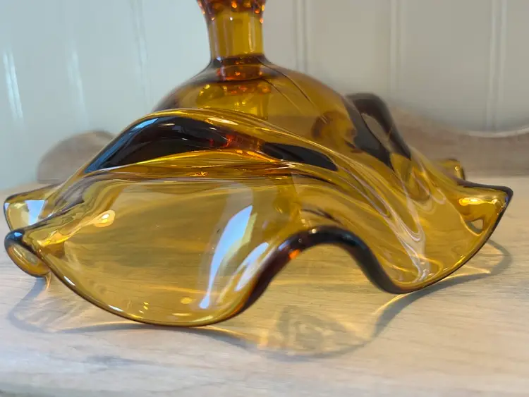 Amber Art Glass Pedestal Compote / Centerpiece Bowl – MCM Style