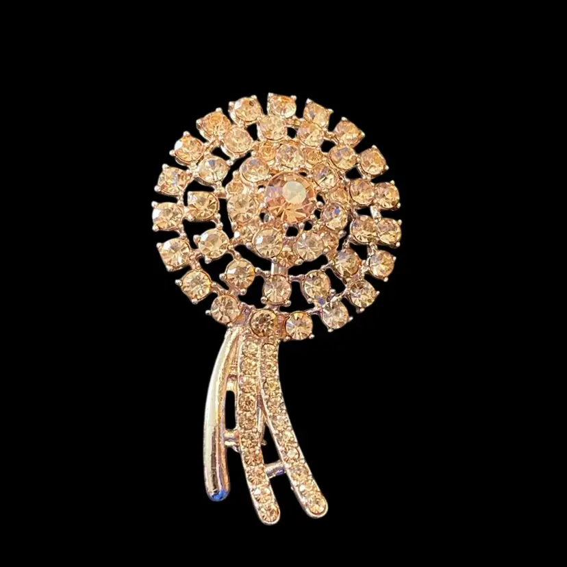 Pinkish Rhinestone Brooch 2 1/2” X 1”