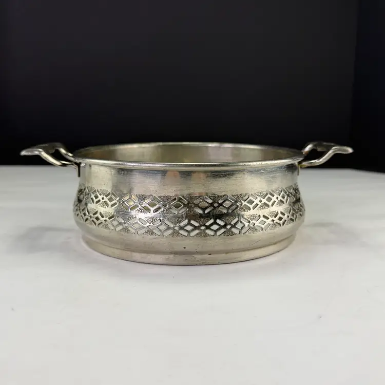 Vintage Silverplate Filigree Serving Dish Ring With Handles