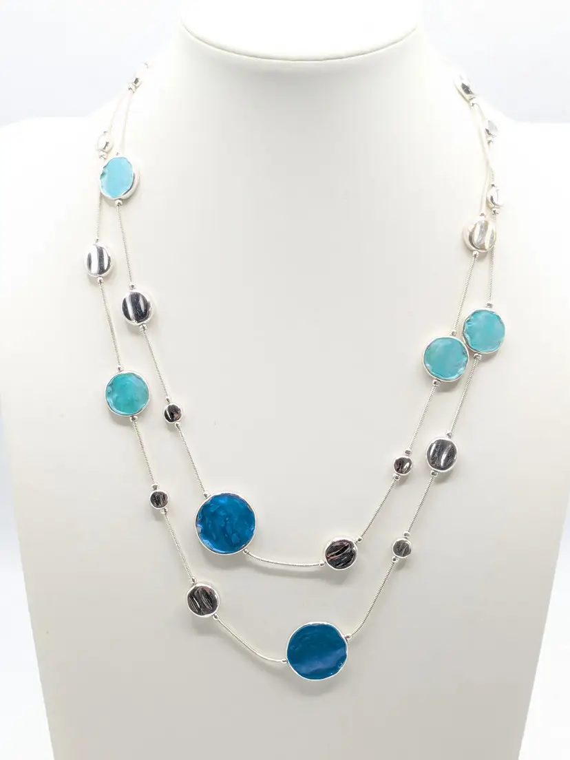 St. Thomas Silver Tone Blue Enameled Glass Accents