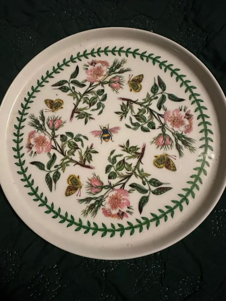 Portmeirion Botanic Garden Round Melamine Tray Pink Roses Butterflies Bees 12.5"