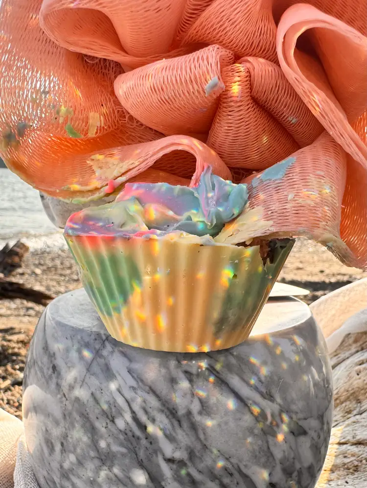 BliN’s Bubble Cupcake – Whipped Soap Treat with Bath Pouf and Teddy | Mermaids at Midnight Scent | Whimsical Spa Gift for Kids and Adults