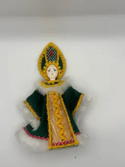 Russian Cone Doll Ornament Porcelain And Cloth 8”