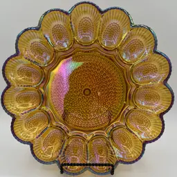 Indiana Glass Hobnail Amber Carnival Glass 11" Round 15 Egg & Relish Tray