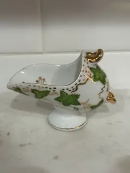 Elegant Green And Gold Porcelain Sugar Or Creamer