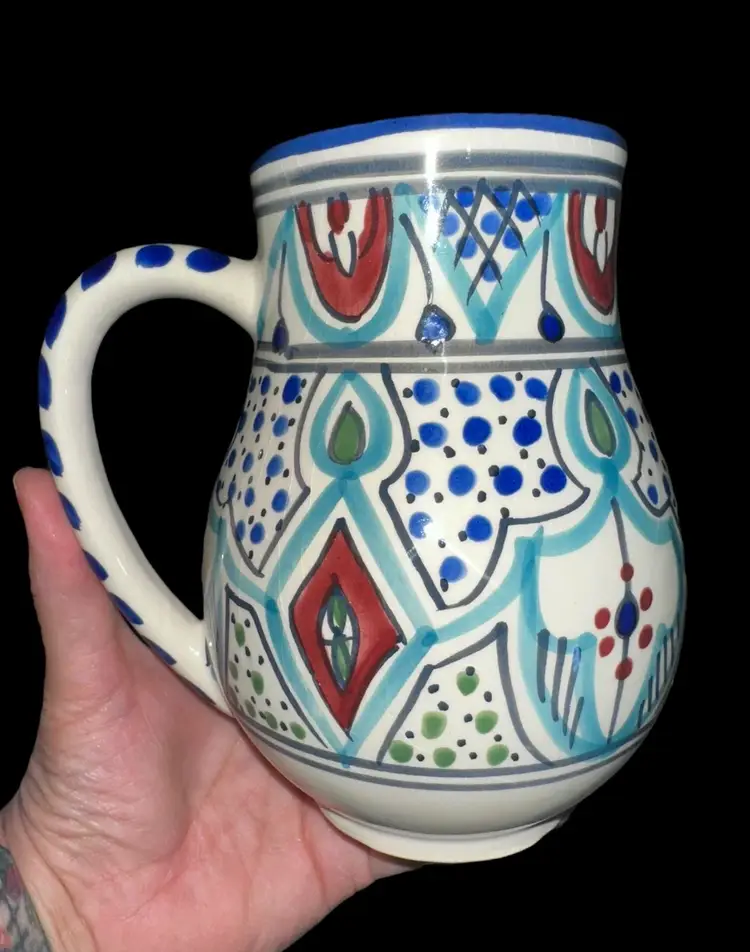 LE SOUK CERAMIQUE MALIKA Handpainted 16 oz Stoneware Coffee Belly Mug Tunisia