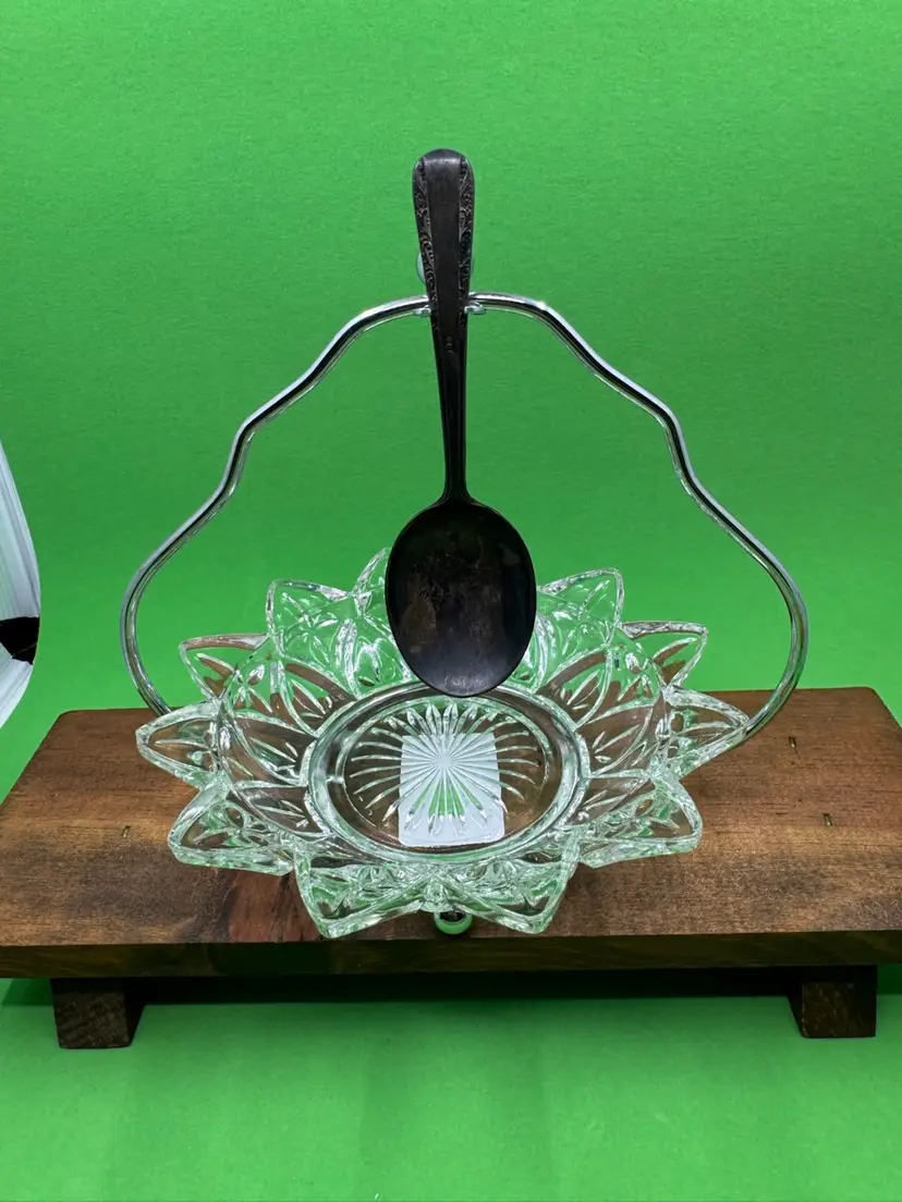 Vintage Jam Bowl In Chrome Stand, Sterling Spoon