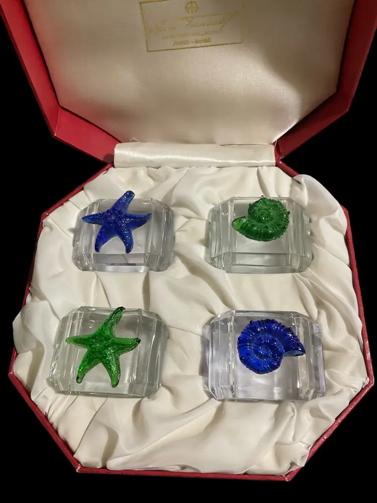 Hans Turnwald Art Glass 4 Seaside Napkin Rings.Signature Collection Original Box