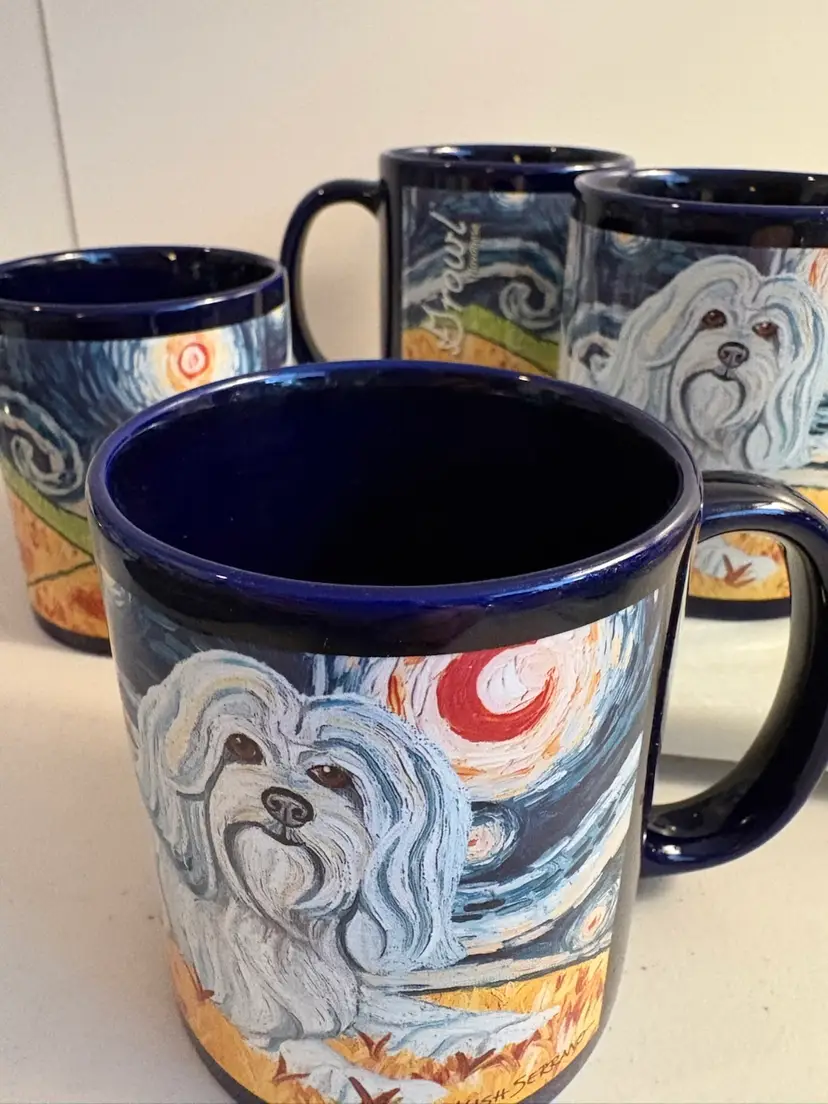 Set Of 4 Havanese Van Growl Ceramic Mugs By Kish Serrano