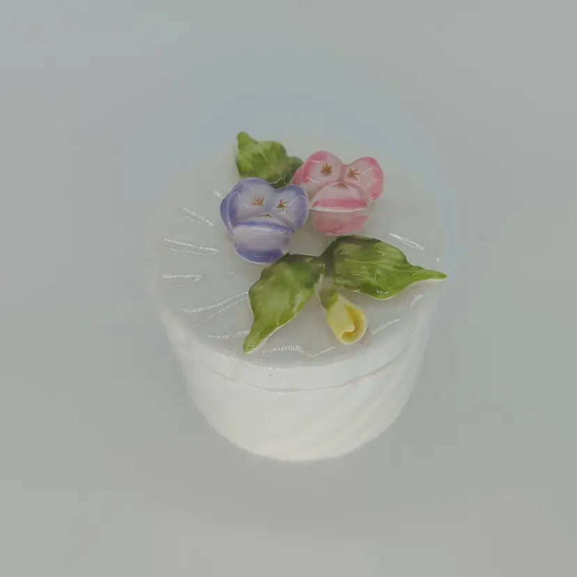 Vintage Porcelain Trinket Dish with Hand Painted Pansies