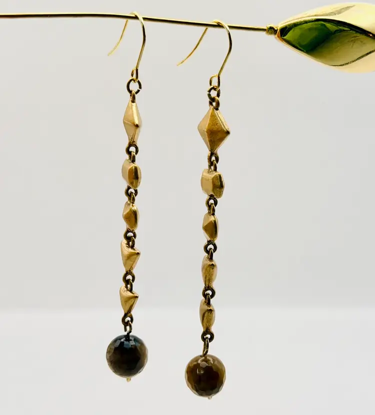 Lucky Brand Dangle Drop Earrings Brushed Gold-Tone And Tigers Eye