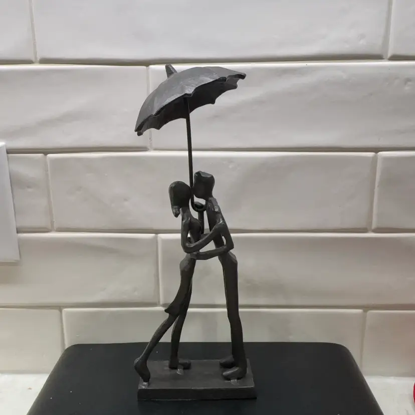 Handcrafted Brutalist Iron Sculpture - Metal Ornament Couple Figurine Romantic