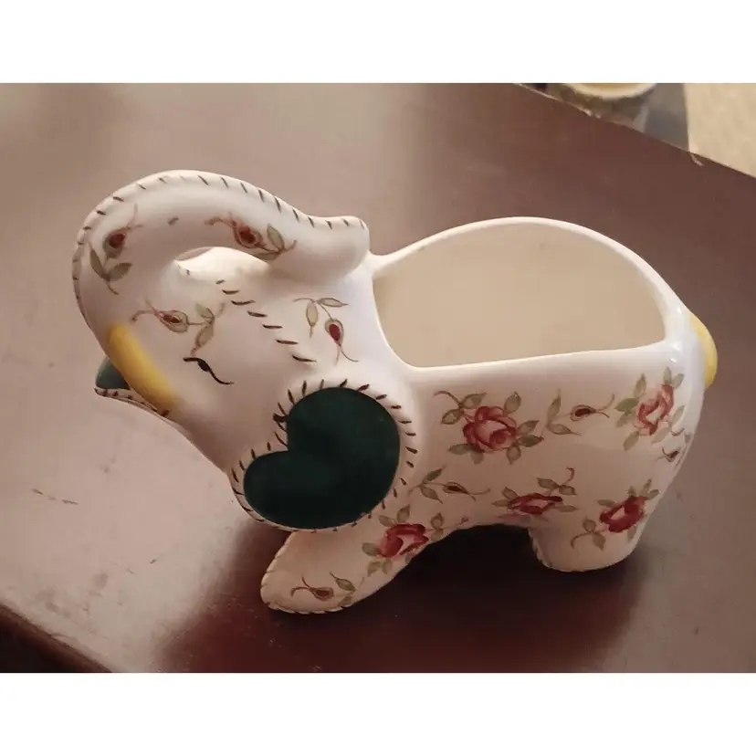 Vintage Floral Chintz Stitched Lucky Elephant Planter 6"