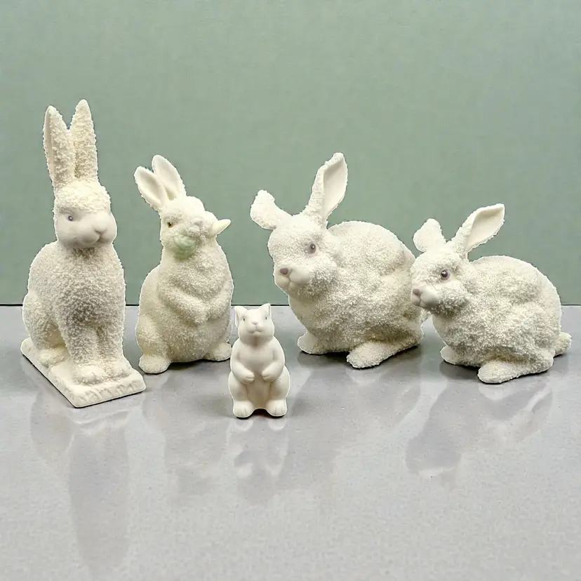 Set of 5 Snowbabies Dept 56 Easter Bunny Rabbits 96/97 White Mint EUC