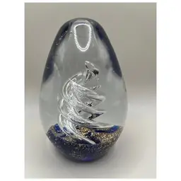 #03 - Large Elegant Swirl Glass Paperweight with Gold Flecks ~ 5.25 inches tall