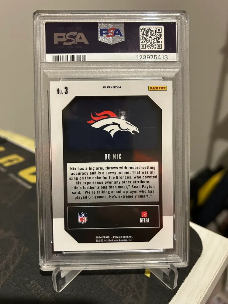 2024 Panini Prizm Bo Nix Emergent Green Rookie Prizm PSA 9 Card No. 3