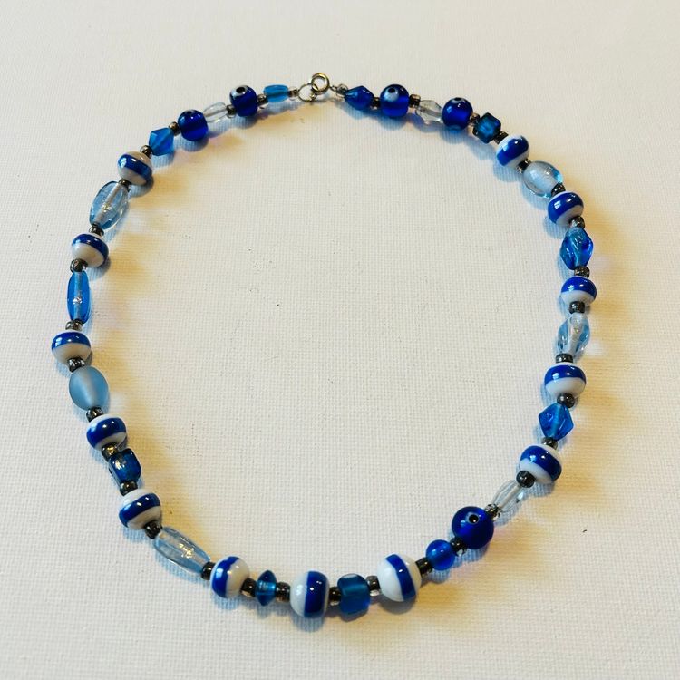 Vintage Cobalt, Blue Glass Bead 16” Necklace Spring Ring Clasp