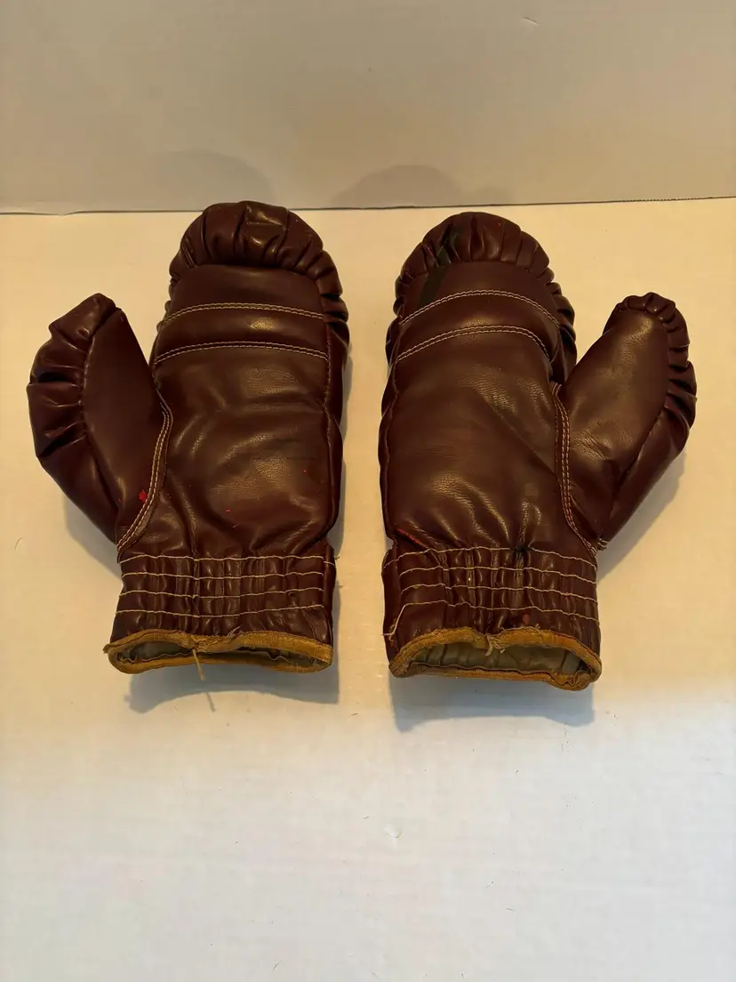 Vintage Set of Boxing Gloves Brown Youth or SIze Small Unbranded 10 inches Long