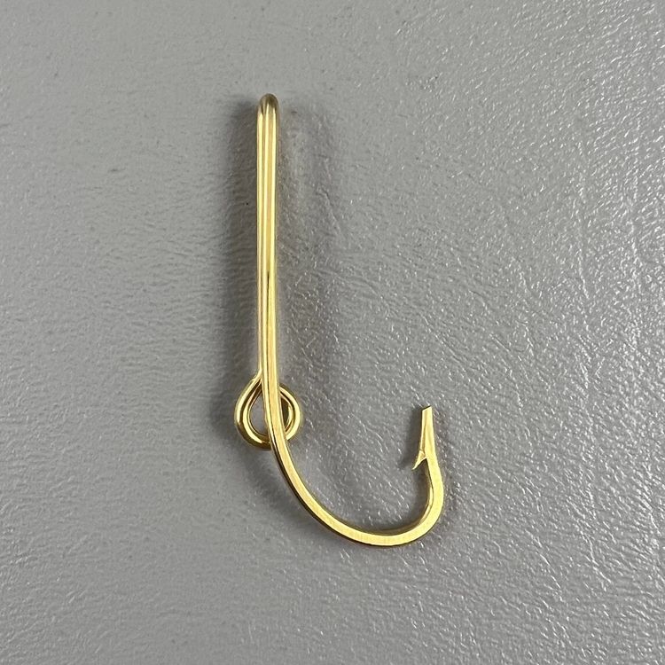 Vintage Gold Tone Fishing Hook Metal Cap Brim Tie Bar Clasp 2.25" Fisherman