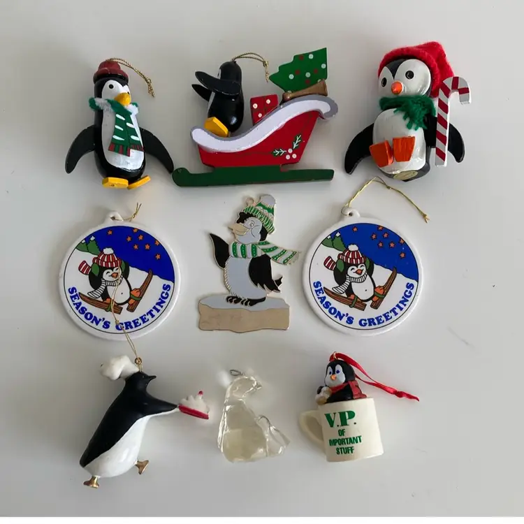 Set of 9 Vintage PENGUIN Christmas Ornaments Hallmark And Dakin From 1970’s To 1990’s.