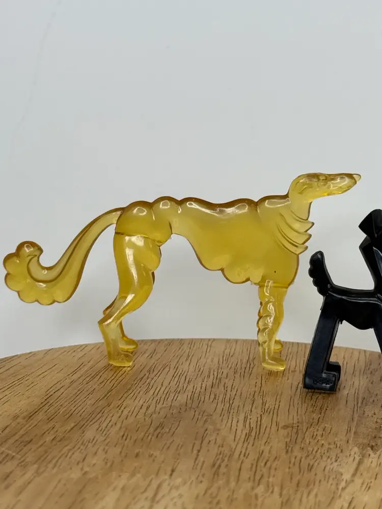 Two Don Manning Nosco Plastic Borzoi & Terrier Dog Translucent Figurines 1940's