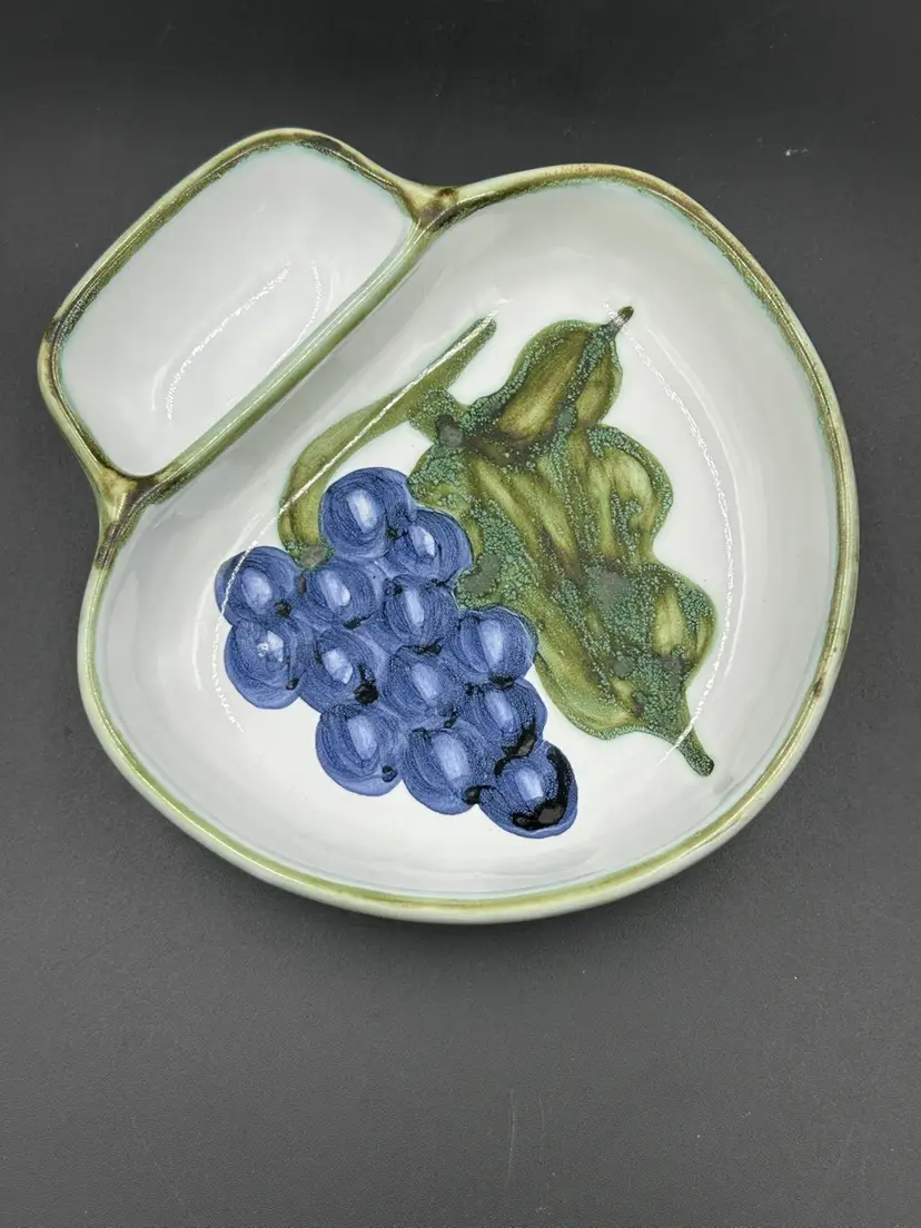 Hand Painted Portugal Ceramic Grape & Leaves Design Olive Dish