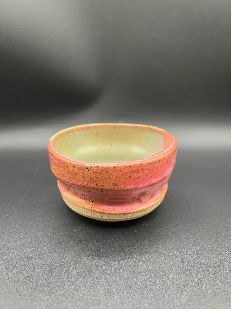 Signed Artisan Made Art Pottery Pink And Green Catch All Bowl Dish 4”