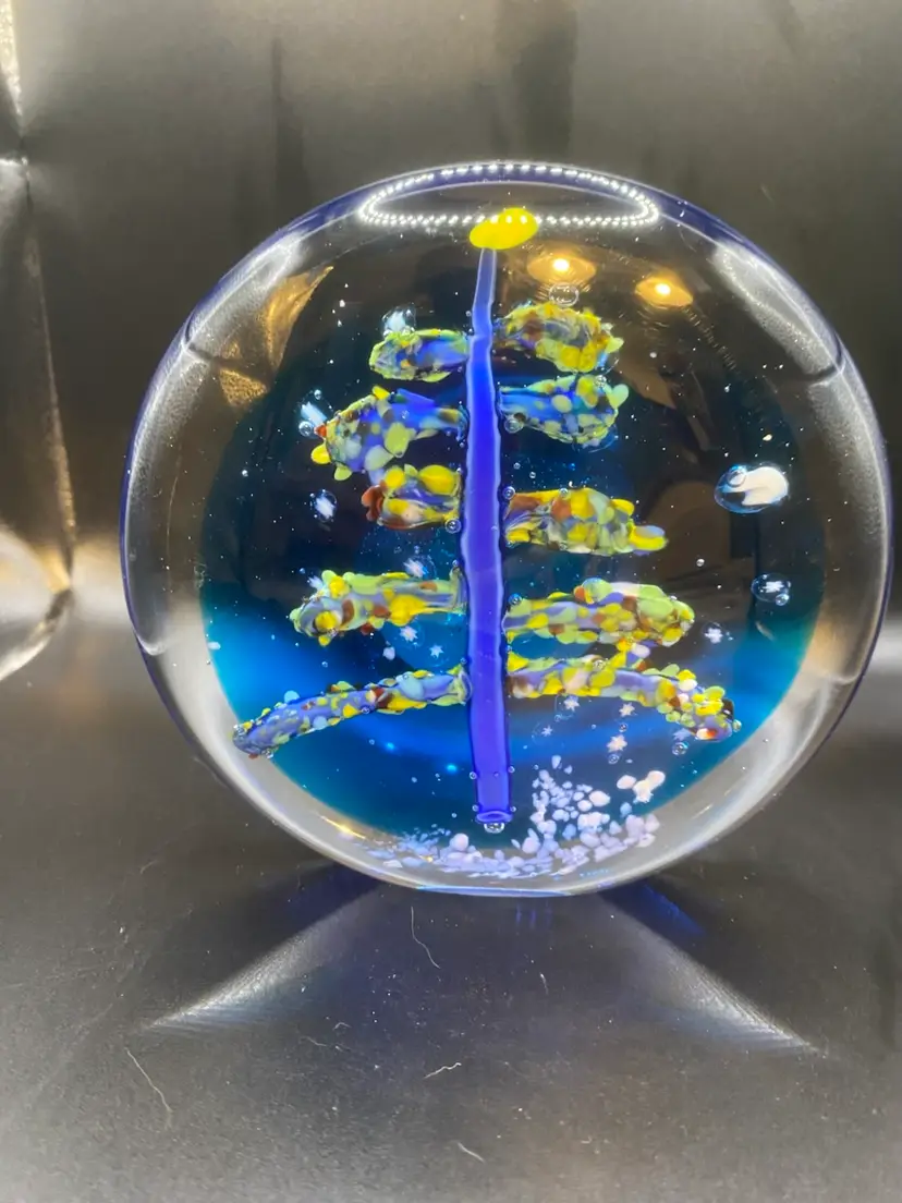 VTG‼ Large Blown Glass Cobalt Paperweight Tree Murano-Style•VG‼