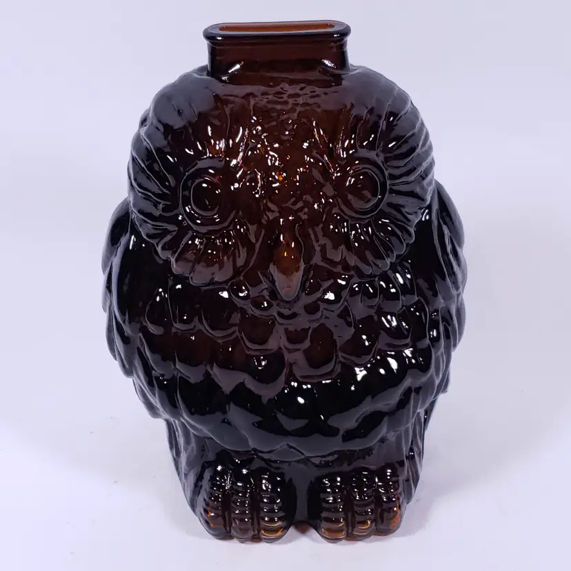 Vintage WISE OLD OWL Dark Amber Brown Figural GLASS BANK