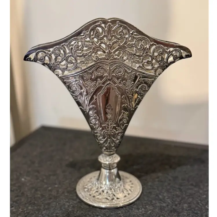 Godinger Victorian Style Silver Plate Fan Vase