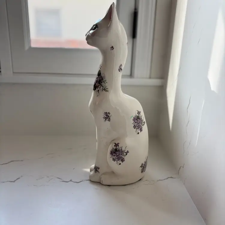 Vintage Long Necked Cat - 17” Tall - Decorated With Flowers