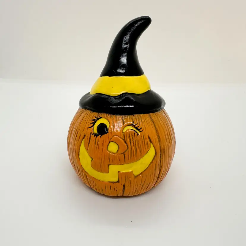 Ceramic Winking Halloween Pumpkin Decor