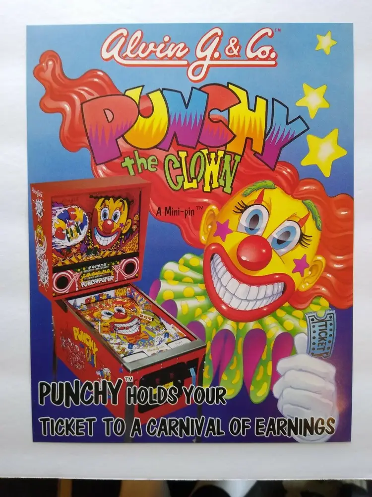 Punchy The Clown Pinball FLYER  NOS 1993 Vintage Promo Art Original