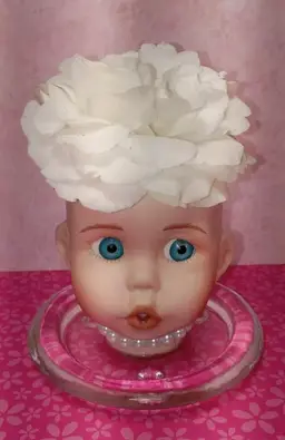 #22 Surprise Baby Doll Head Planter Pot Air Plant Holder faux white pearls