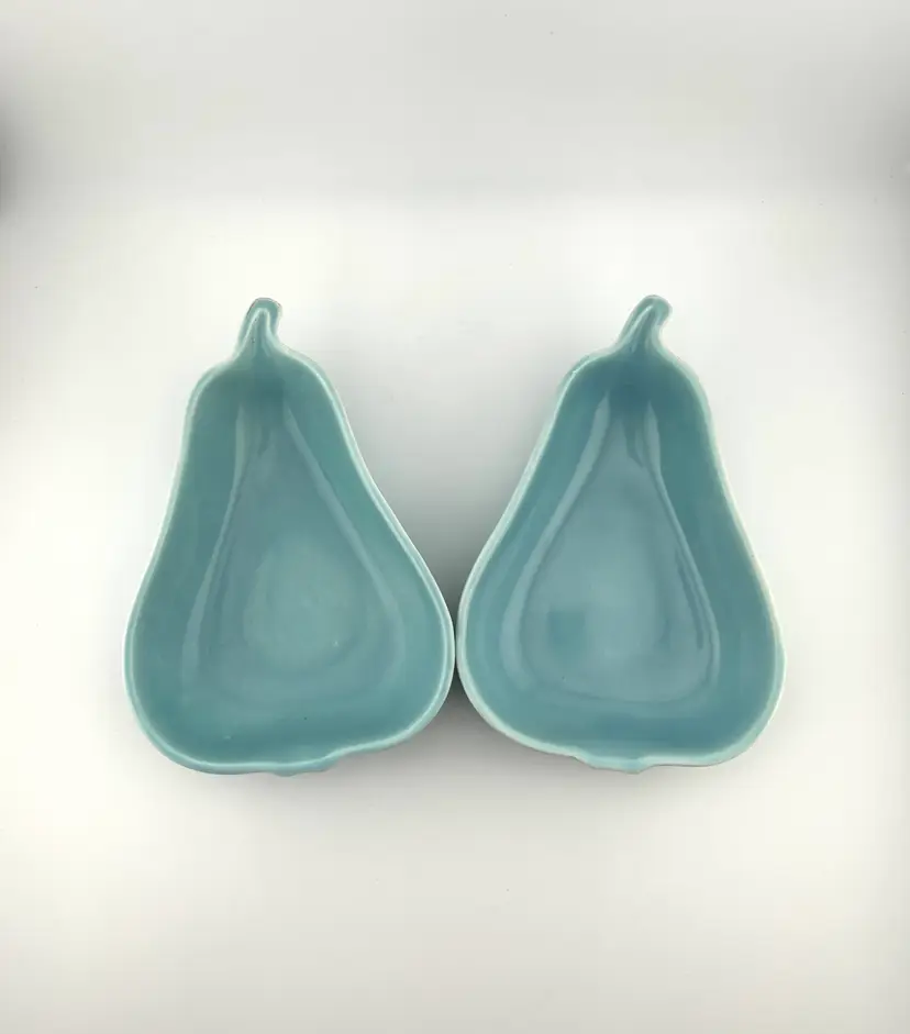 Two Blue Vintage Joaquin California Pear Shaped Pottery Dishes 4.5”x 6.5”x 1.5”