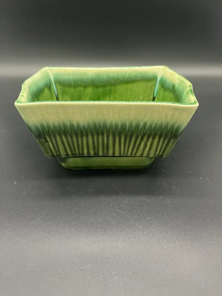Vintage Cookson Pottery CP9206 Planter - Green Drip Glaze, Ribbed Mid-Century USA