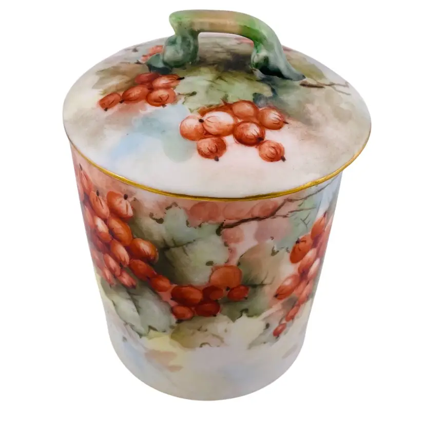 Antique Tressemane & Vogt Limoges Condensed Milk Jar Berries Hand Painted Dainty