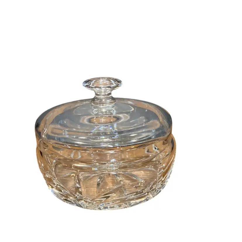 Vintage Cut Crystal Glass Lidded Vanity Jar 3.25 Diameter 4 Inches Tall