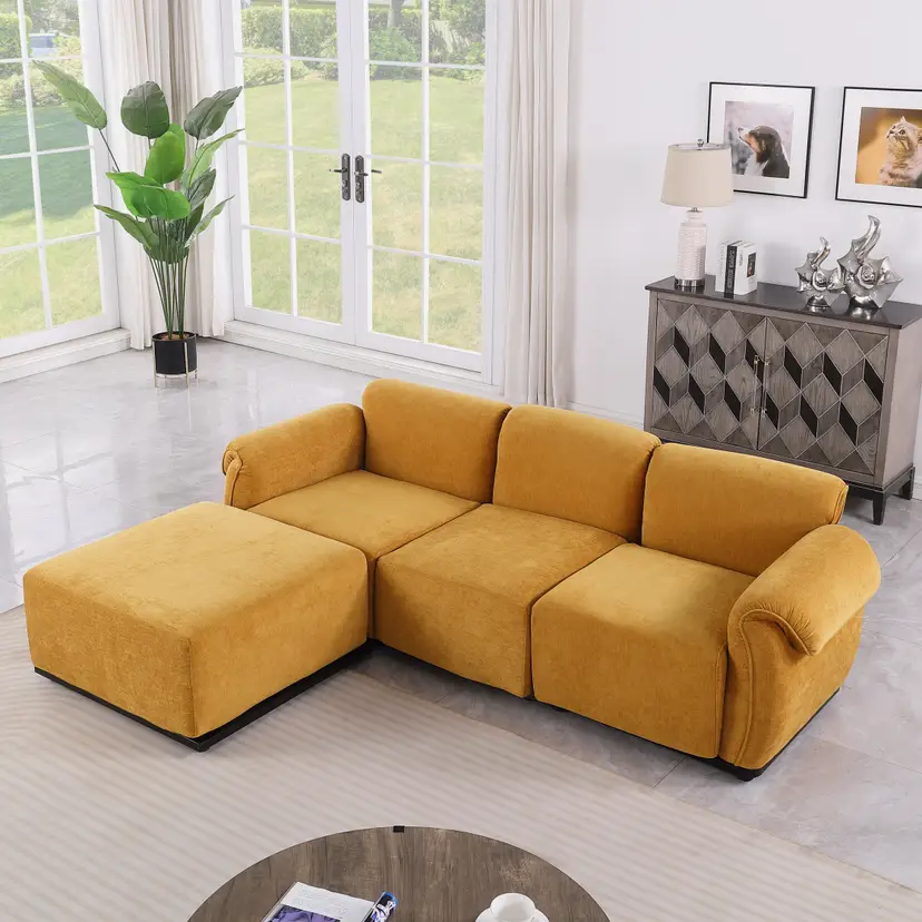 93 Length ,Fashionable Modular Sofa,iron Frame,chenille Sofa, Yellow, Suitable For Living Room