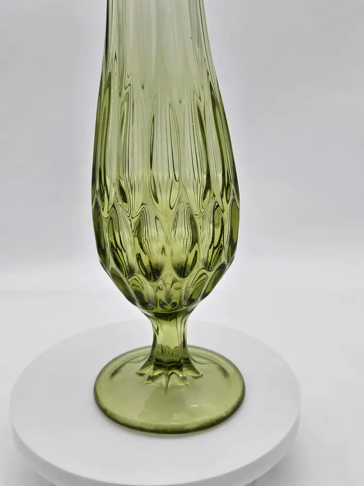 Fenton Vintage Swung Glass Colonial Thumbprint Pedestal Vase 16” Avocado Green