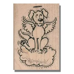 Angel Dog On Cloud Rubber Stamp - Rainbow Bridge, Pet Loss