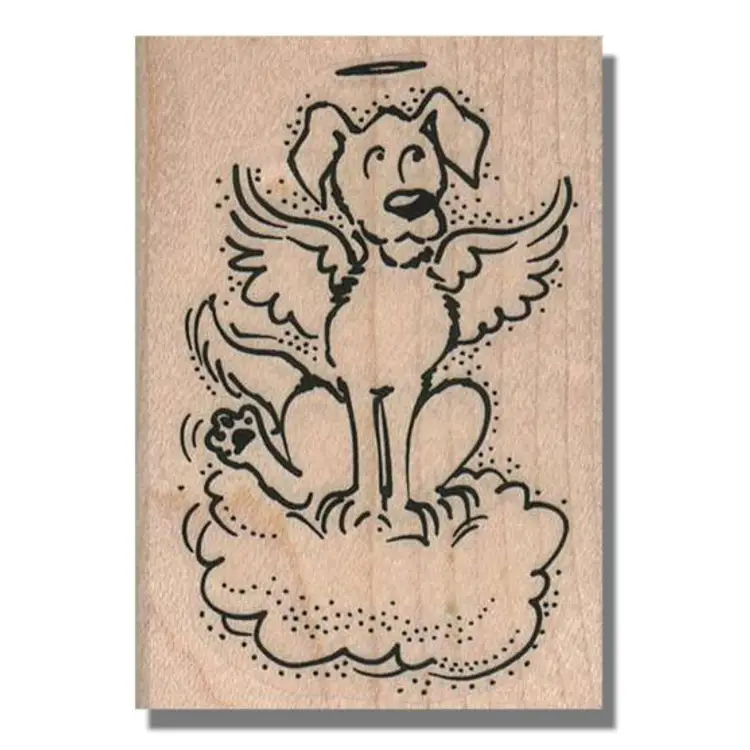Angel Dog On Cloud Rubber Stamp - Rainbow Bridge, Pet Loss