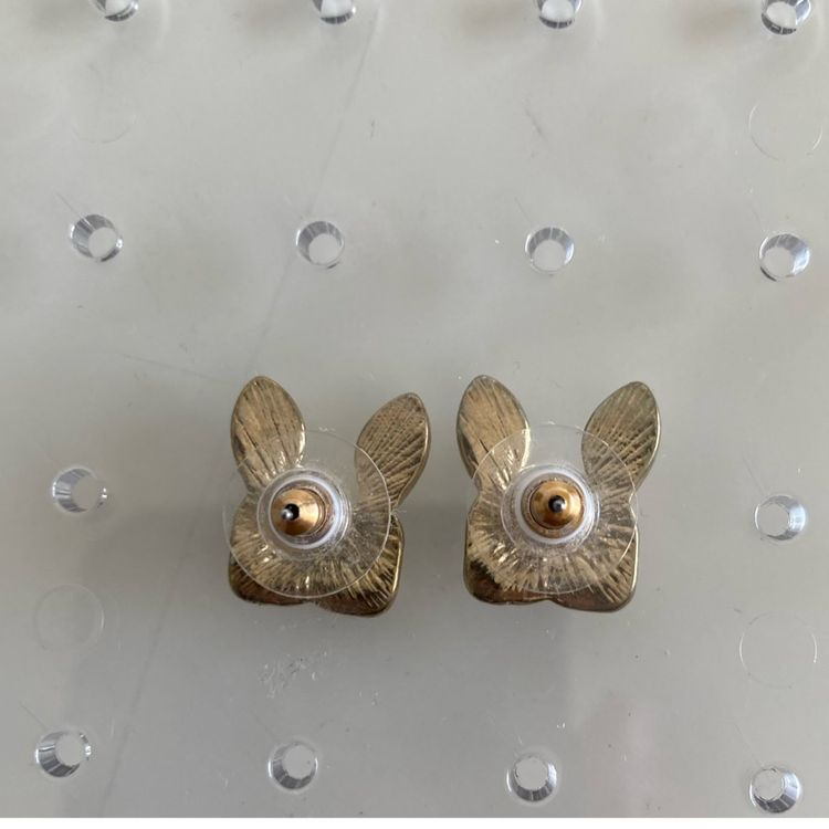 Gold Bunny Earrings With White Enameled Ears Vintage