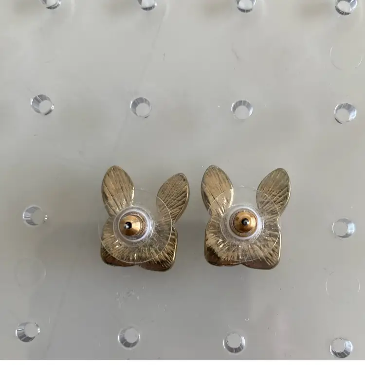 Gold Bunny Earrings With White Enameled Ears Vintage