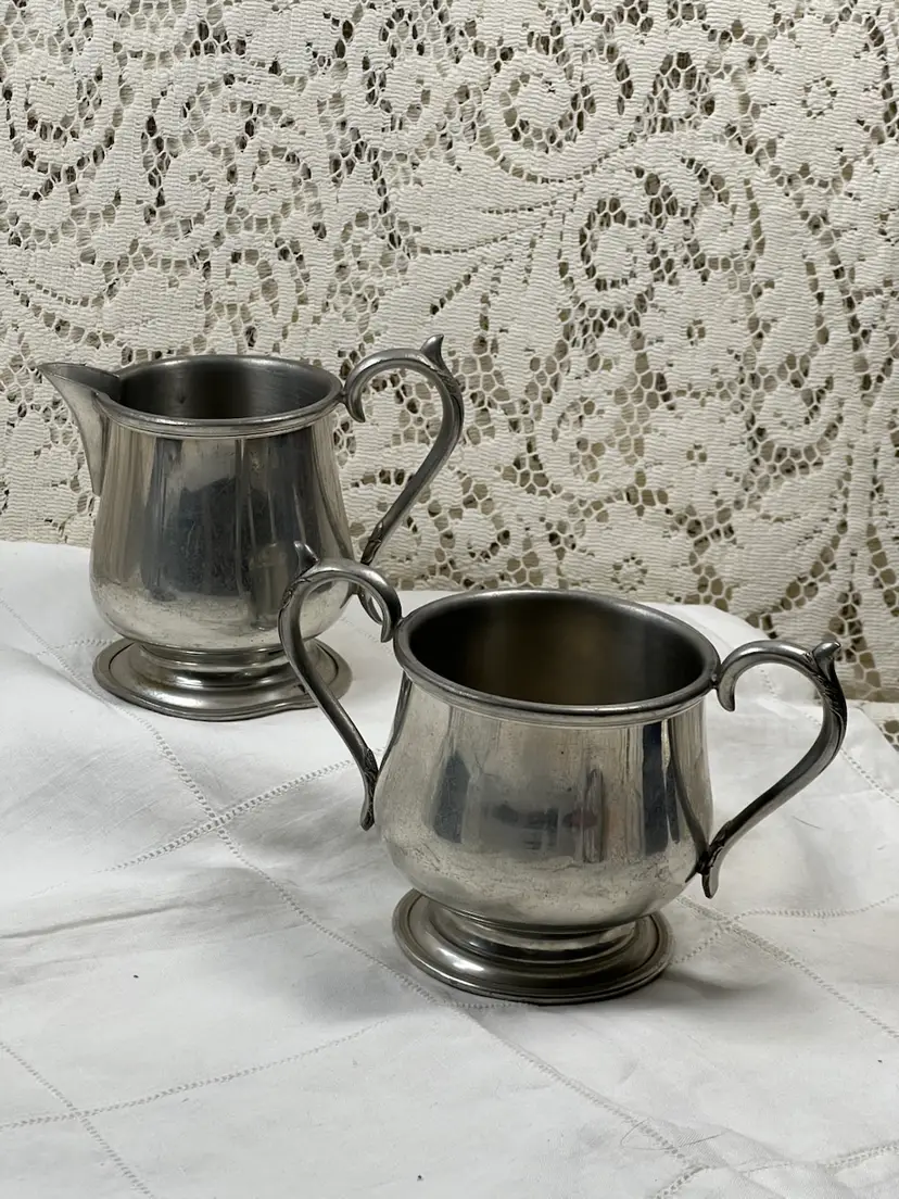 #02 LUNT Silversmith, England, Pewter Open Sugar, And Creamer