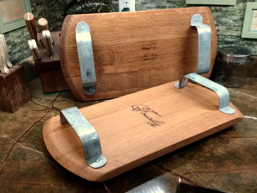 Upcycled Oak Wine Barrel Head Serving Tray