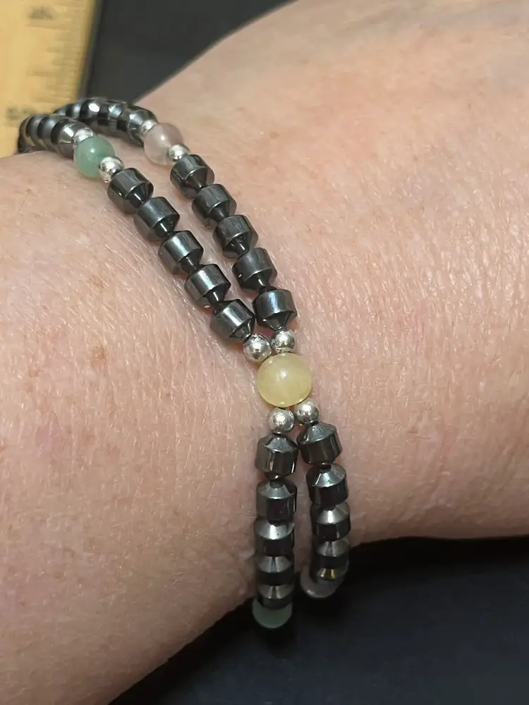 Double Strand Hematite Bracelet With Accent Stones 7.5”
