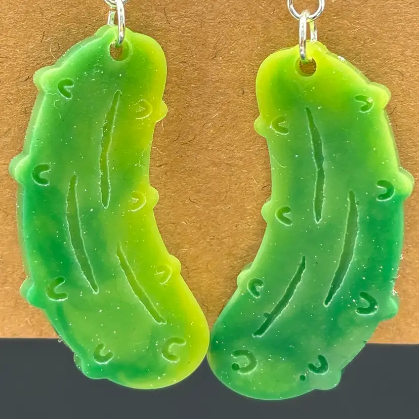 Shades Of Green Pickle Dangle Earrings *GLOWS* Made By Me