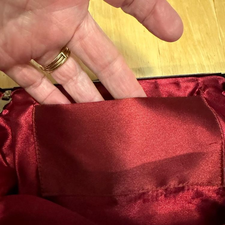 Vintage Velvet Evening Purse Brass Frame + Chain Glittery Paisley Pocket 10" H x 4" W Great for the Holidays